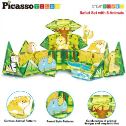 Magnetisk byggesæt safari med 8 dyr, 46 dele