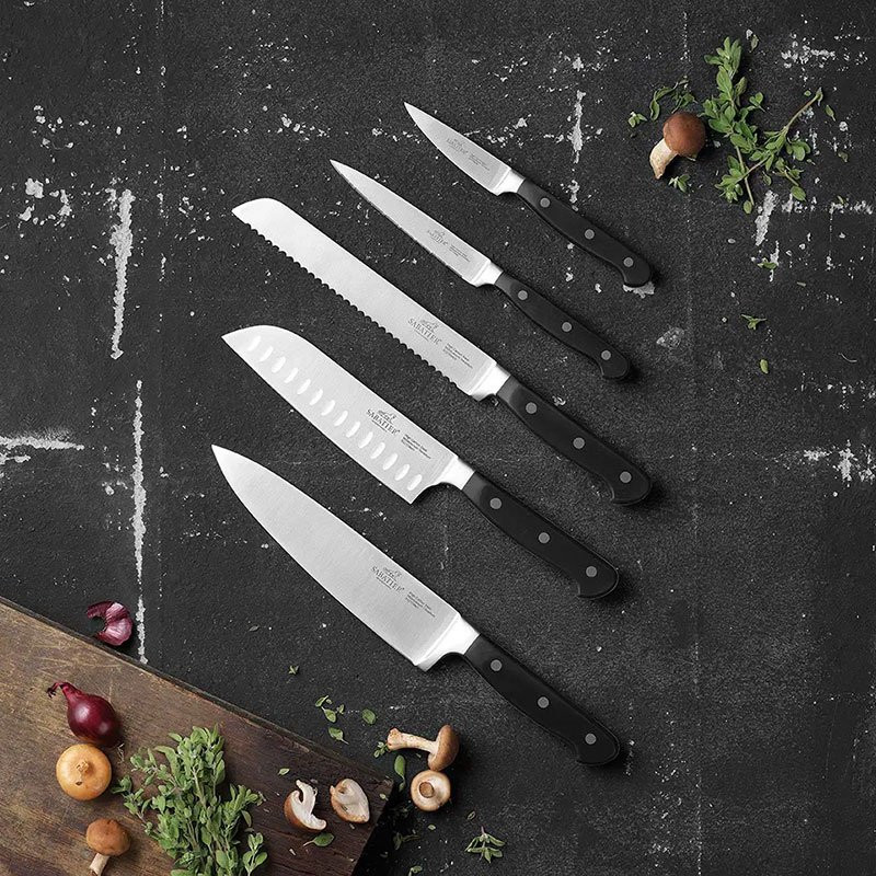 Knivsæt Pluton 5 dele stål/sort