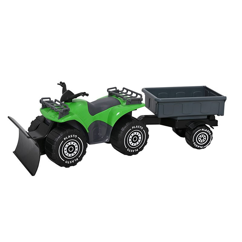 Firehjuling med plov og trailer grøn 45 cm