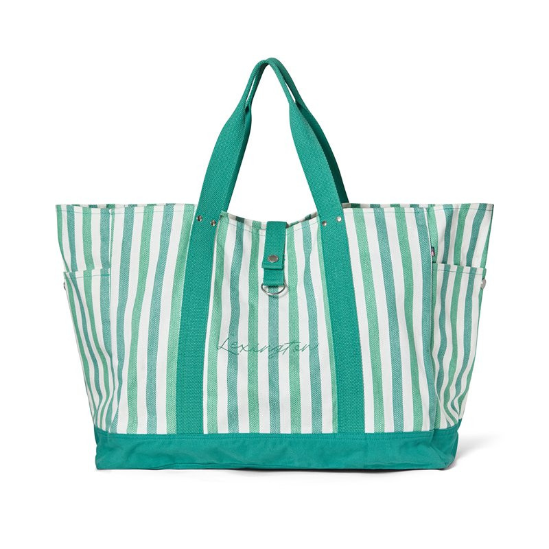 Strandtaske Organic Herringbone grøn/hvid stribet