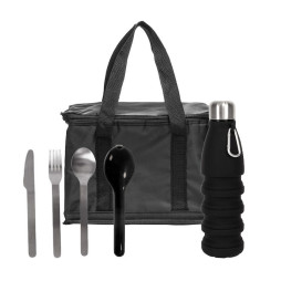 Kit with small cooler bag, bottle & cutlery