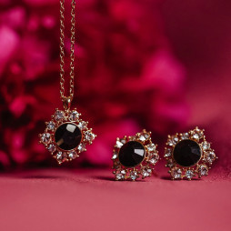 Set Emily Jet Necklace & Earrings Black Crystal