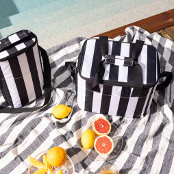 rPET City striped cooler bag large 20 liters black/white