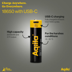 Uppladdningsbart USB-C Li batteri 18650 3,7V 2000mAh, 1-p