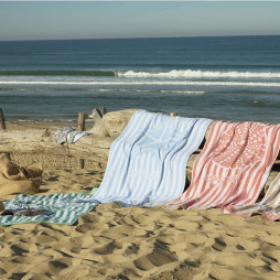 Strandhandduk i bomullsvelour, 100x180 cm blå/vit