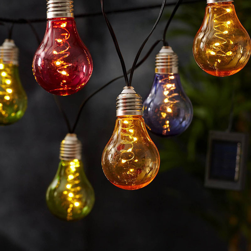 Solar LED Light String 10 Colored Bulbs