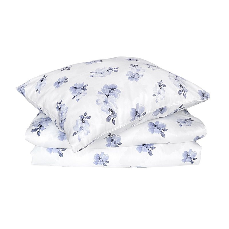 Satinpåslakan 2-dels Mona vit/blå