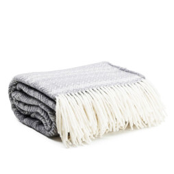 Ullpledd - Fiskebensmønster - Gråblå