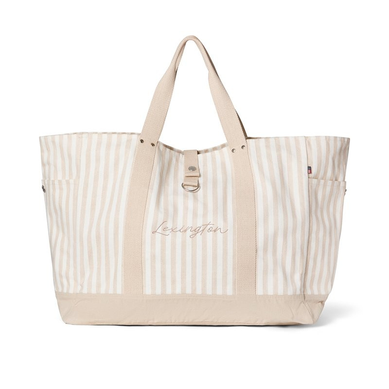 Strandväska Organic Herringbone beige/vit rand